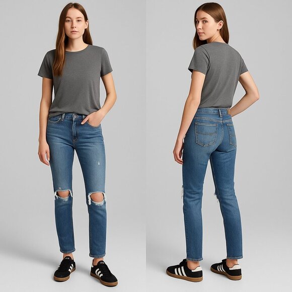 ⭐ ABERCROMBIE & FITCH Low-Rise Slim Straight Distressed Jeans | 2S 👖 - Picture 4 of 16